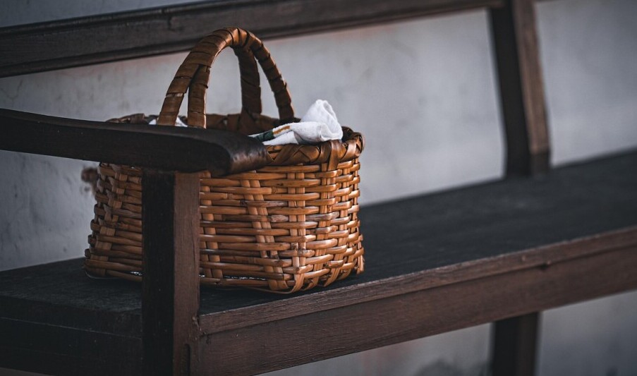 basket on a bench