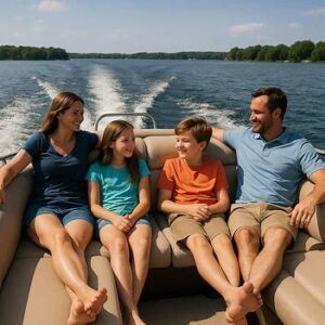 Family cruising on a pontoon boat