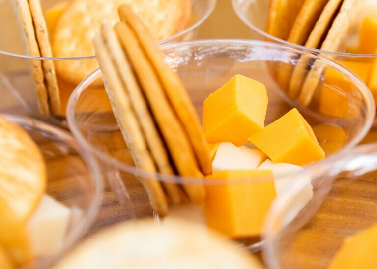 cheese and crackers in cups