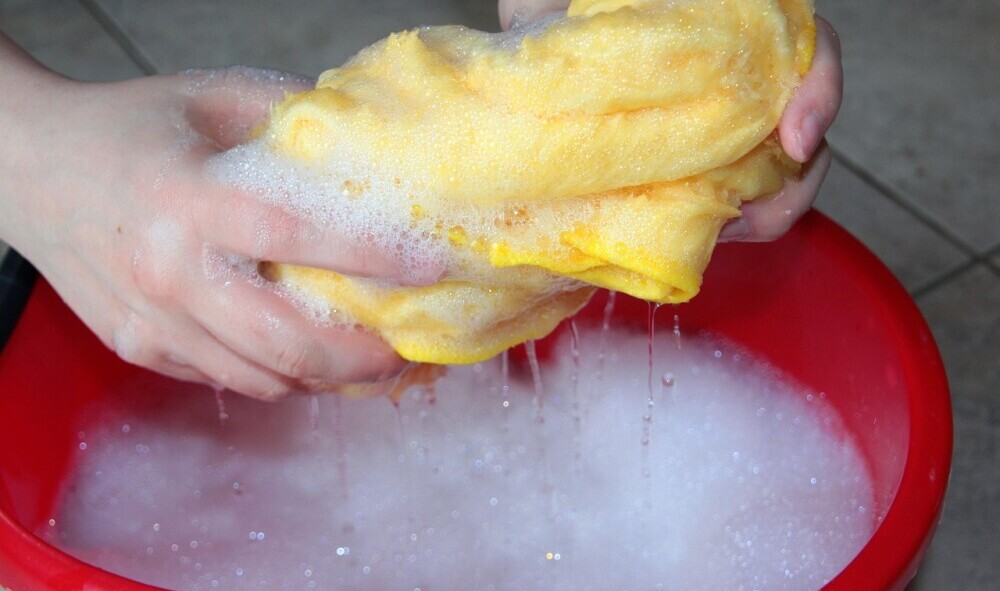 wash rag in soapy water