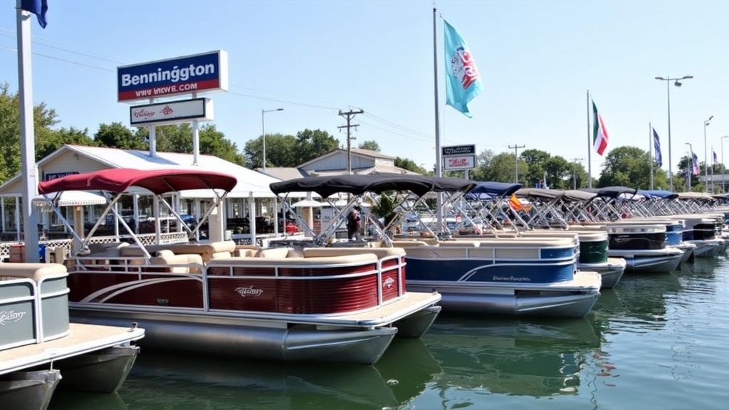 Bennington dealership dock with multiple models in a row