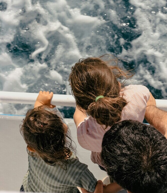 family looking overboard